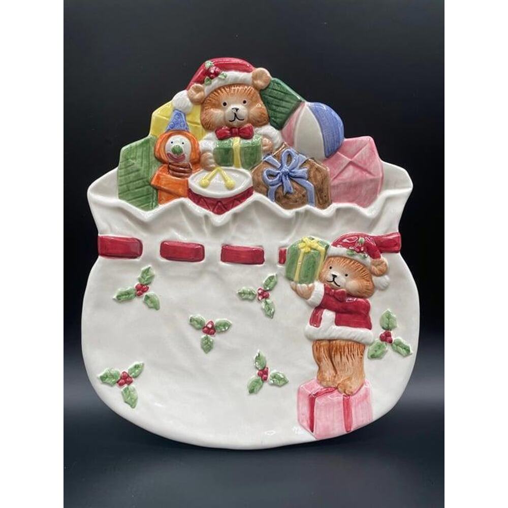 Vintage Omnibus 1994 Teddy Bear Santa's Bag Dish/ Plate